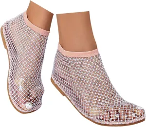 Mesh Ballet Flats for Women Slip On Shiny Mesh Flats Round Toe Sparkly Rhinestone Sandals Sexy Fishnet Sandals Beach Casual Dress Flats Comfortable