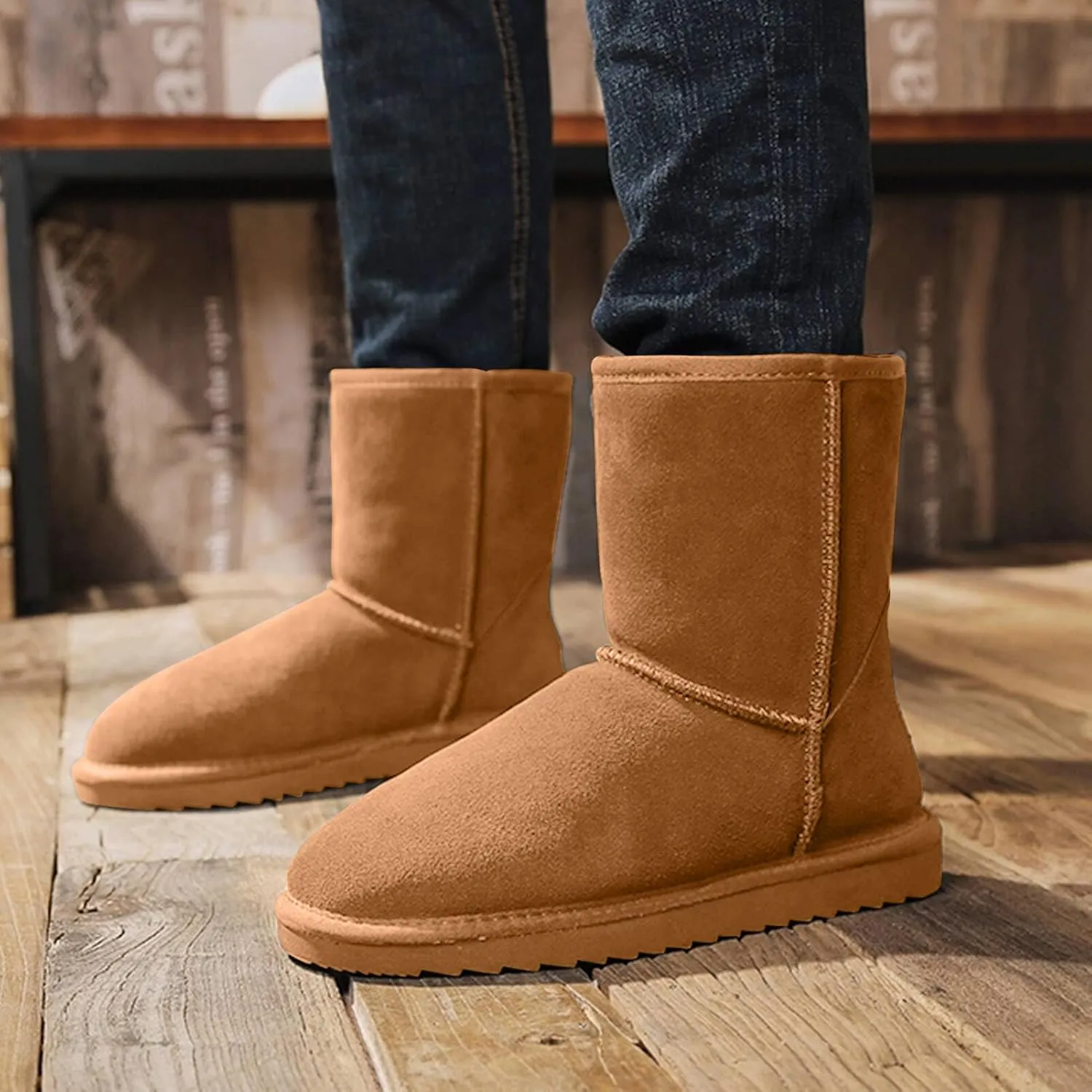 Mid-Calf Winter Boots for Women Genuine Suede Winter Snow Boots Fur Lining Memory Foam Winter Shoes Water Resistant