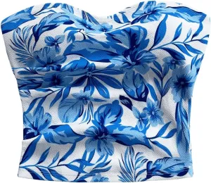 Milumia Women Floral Bandeau Crop Top Strapless Sleeveless Vacation Tube Tops