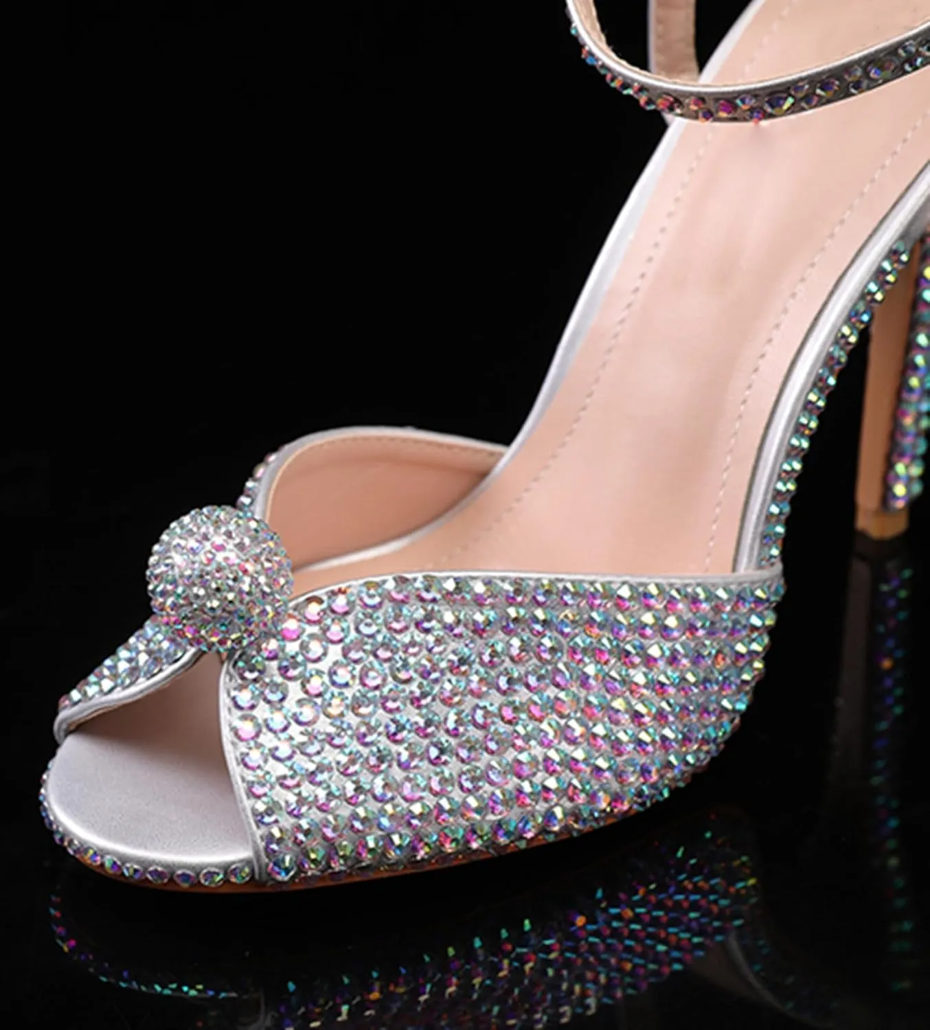 Minishion Slingback High Heel Wedding Shoes for Women with Crystals Fashion Evening Party Sandals