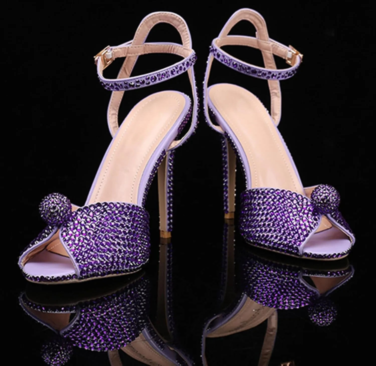 Minishion Slingback High Heel Wedding Shoes for Women with Crystals Fashion Evening Party Sandals