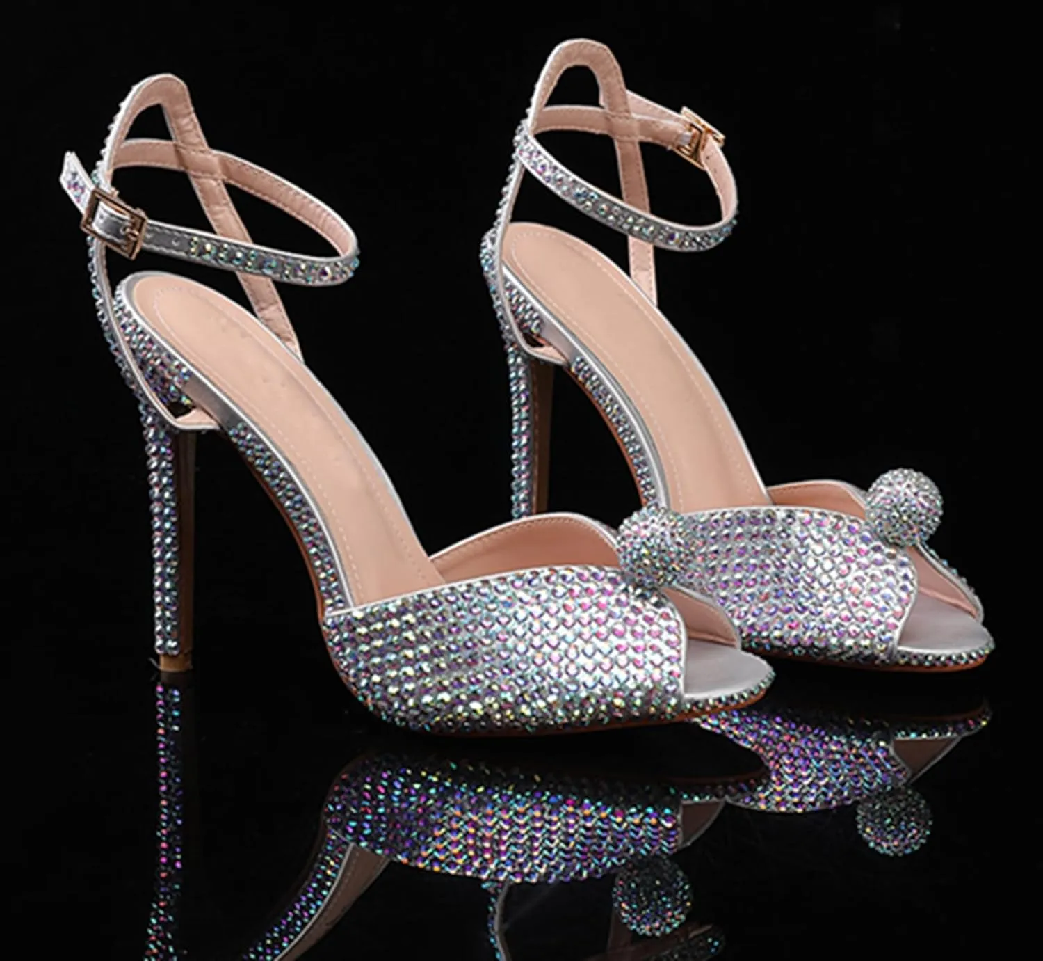 Minishion Slingback High Heel Wedding Shoes for Women with Crystals Fashion Evening Party Sandals