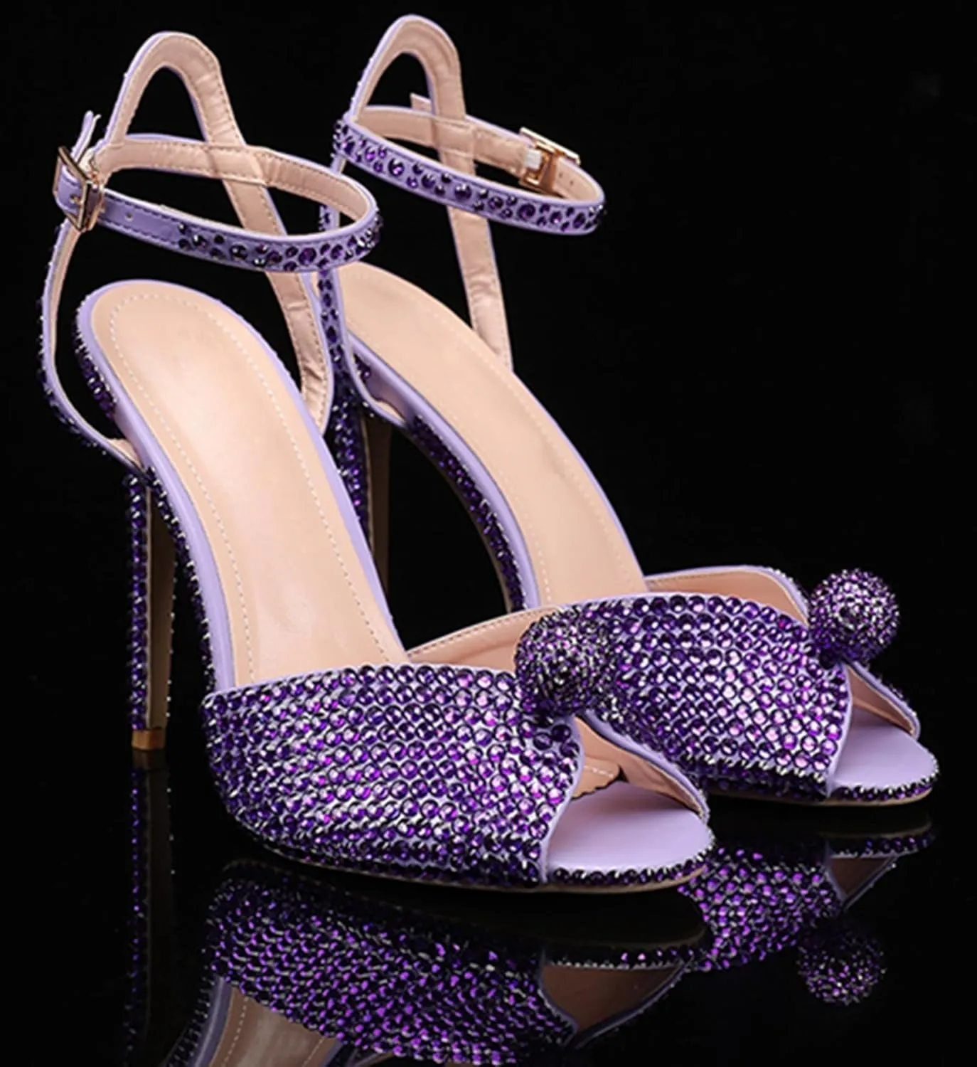 Minishion Slingback High Heel Wedding Shoes for Women with Crystals Fashion Evening Party Sandals