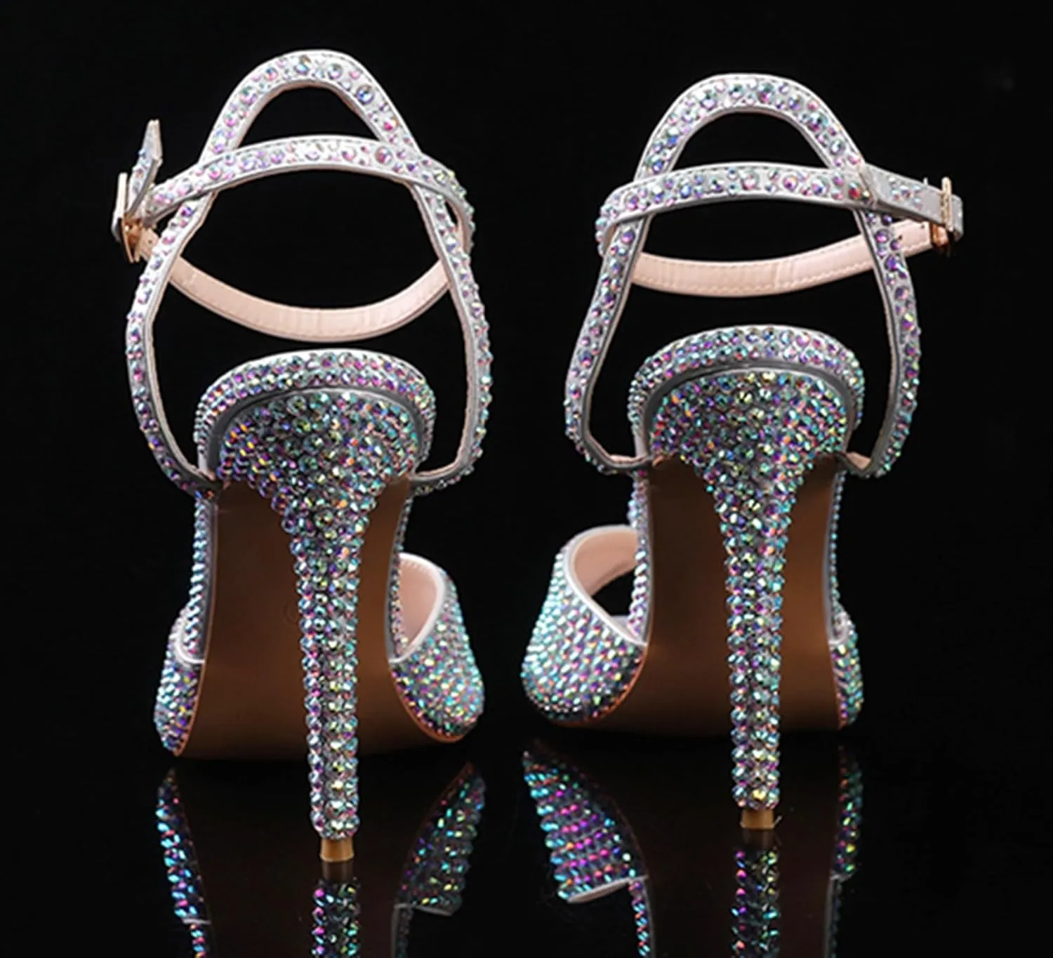 Minishion Slingback High Heel Wedding Shoes for Women with Crystals Fashion Evening Party Sandals