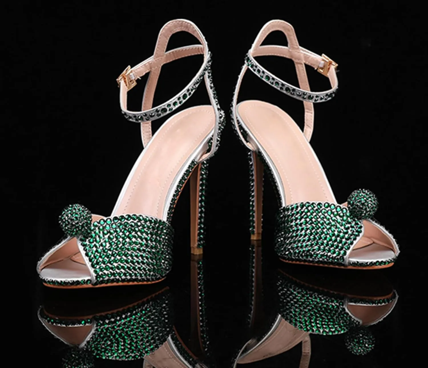 Minishion Slingback High Heel Wedding Shoes for Women with Crystals Fashion Evening Party Sandals