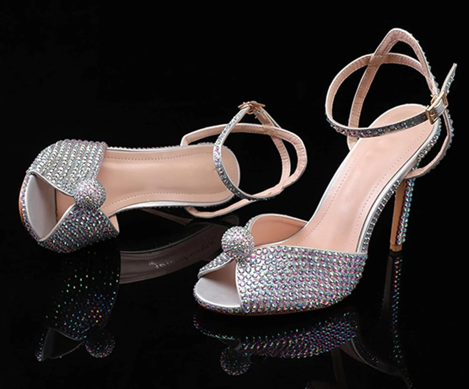 Minishion Slingback High Heel Wedding Shoes for Women with Crystals Fashion Evening Party Sandals
