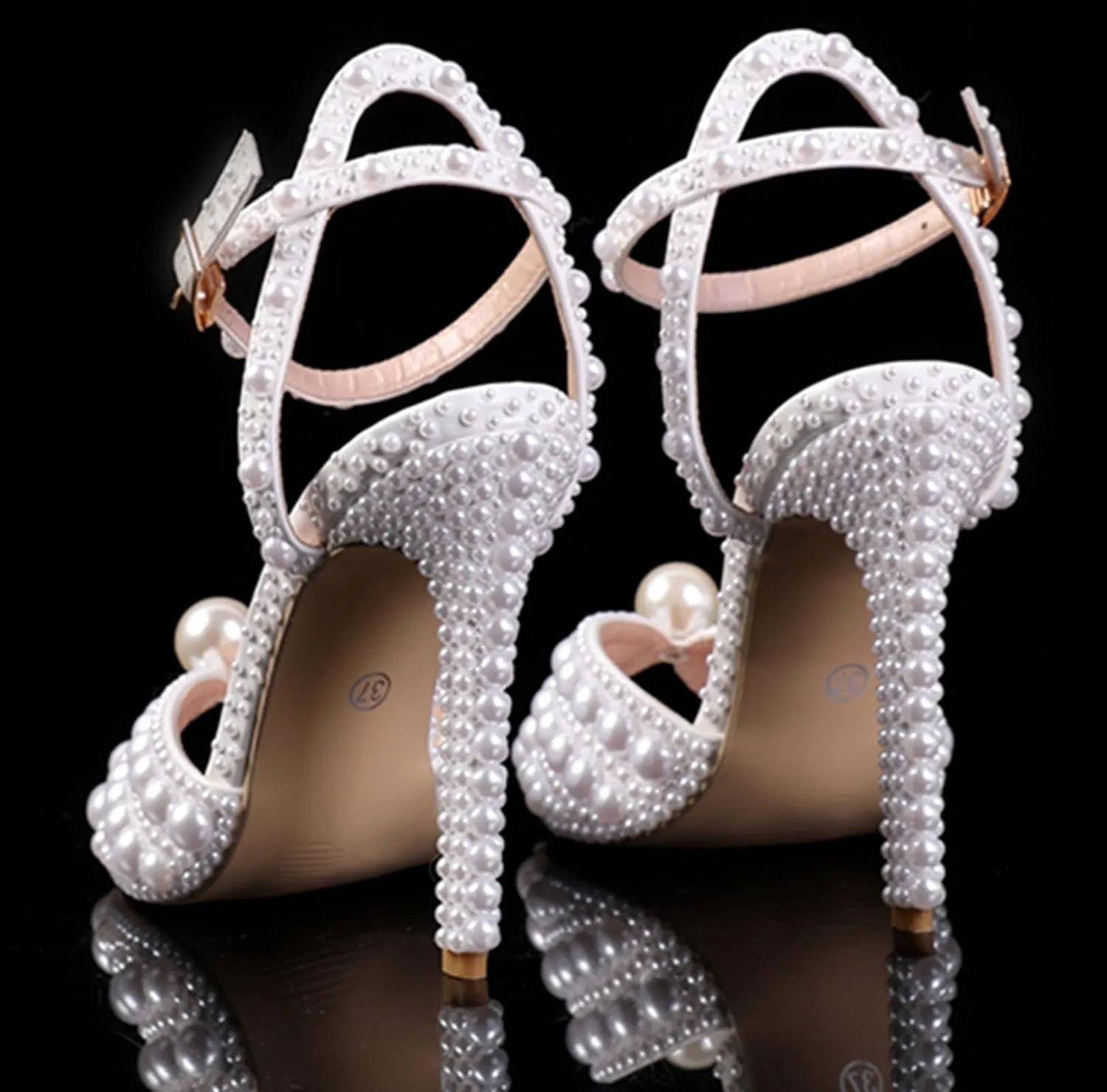Minishion Stiletto High Heel Wedding Shoes for Women Slingback Sexy Formal Evening Prom Sandals with Pearls Decoration