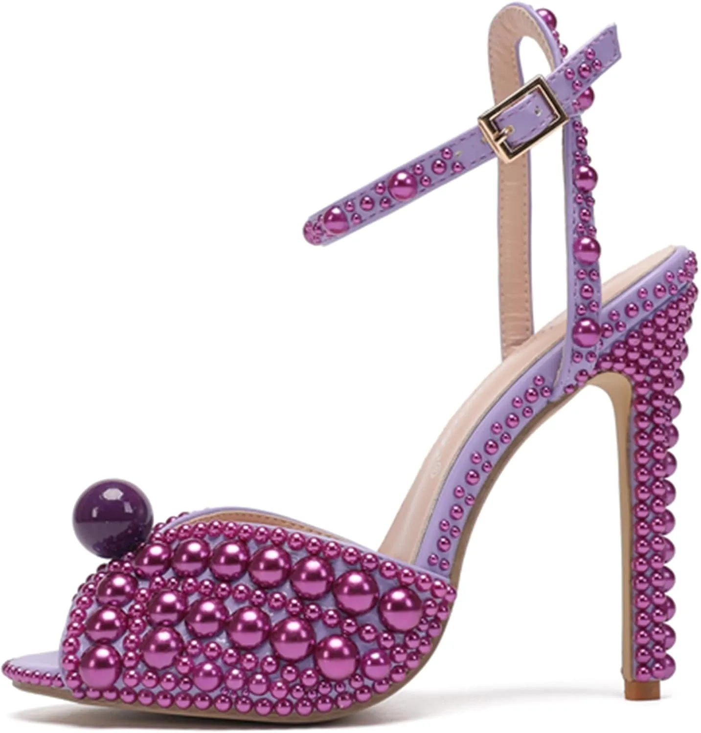 Minishion Stiletto High Heel Wedding Shoes for Women Slingback Sexy Formal Evening Prom Sandals with Pearls Decoration