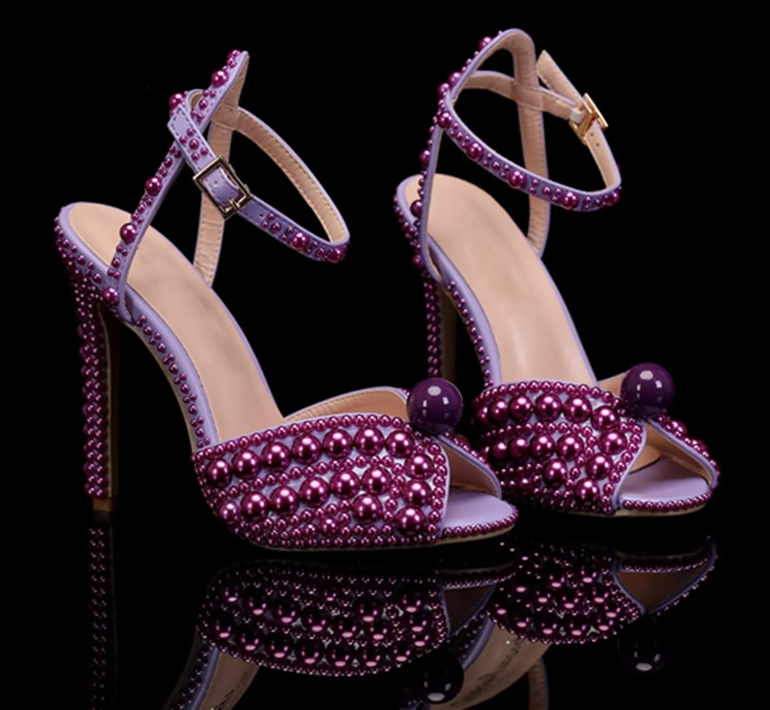 Minishion Stiletto High Heel Wedding Shoes for Women Slingback Sexy Formal Evening Prom Sandals with Pearls Decoration