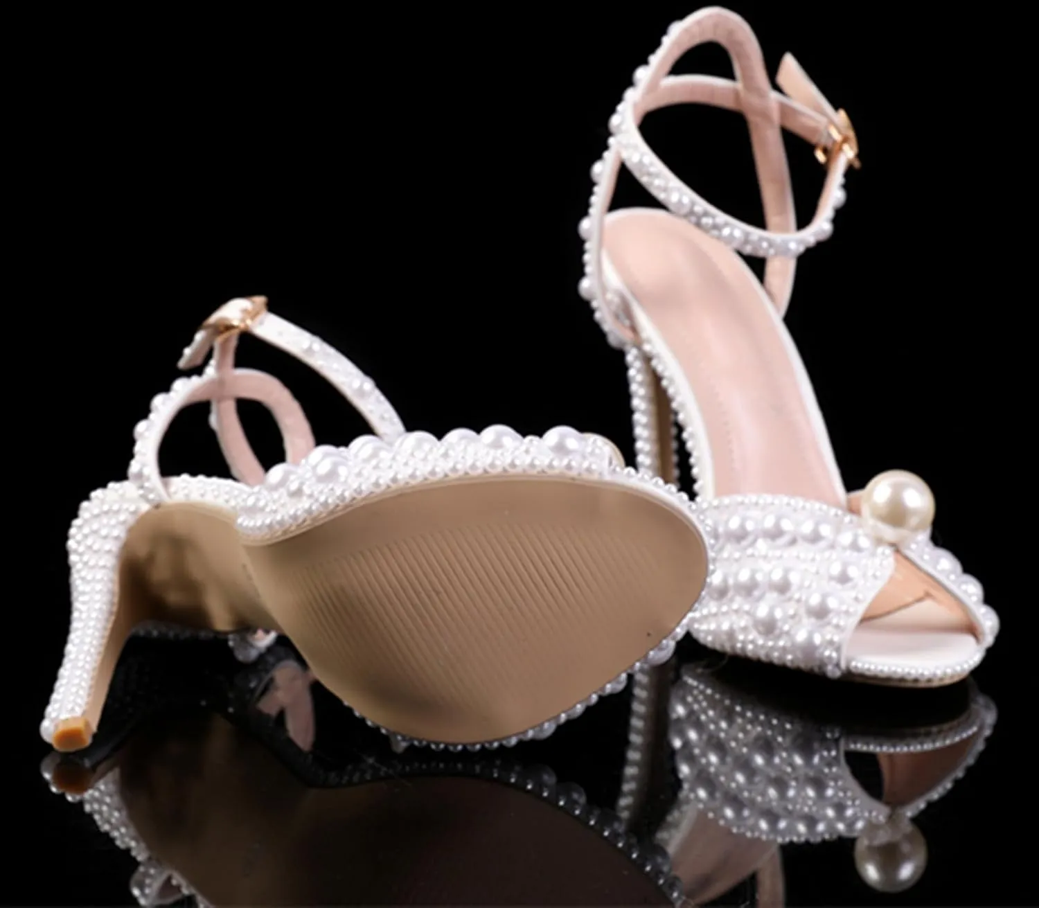 Minishion Stiletto High Heel Wedding Shoes for Women Slingback Sexy Formal Evening Prom Sandals with Pearls Decoration