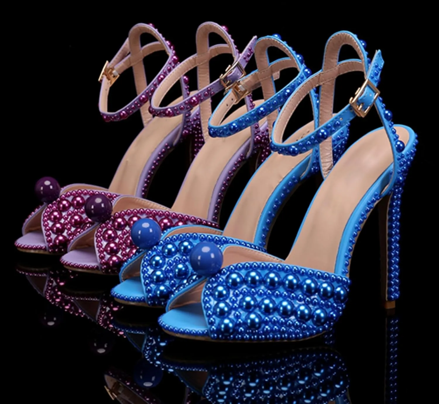 Minishion Stiletto High Heel Wedding Shoes for Women Slingback Sexy Formal Evening Prom Sandals with Pearls Decoration