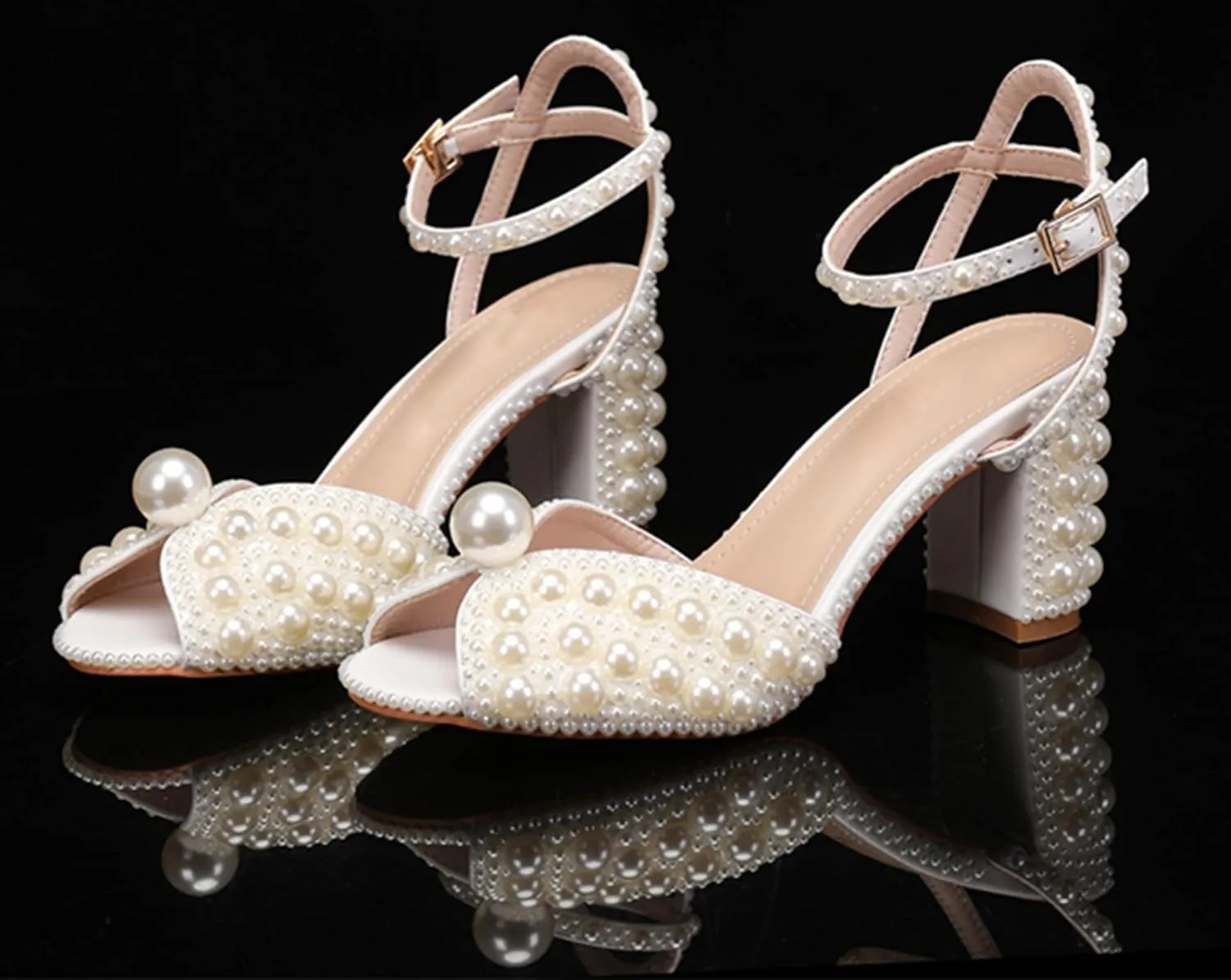 Minishion Stiletto High Heel Wedding Shoes for Women Slingback Sexy Formal Evening Prom Sandals with Pearls Decoration