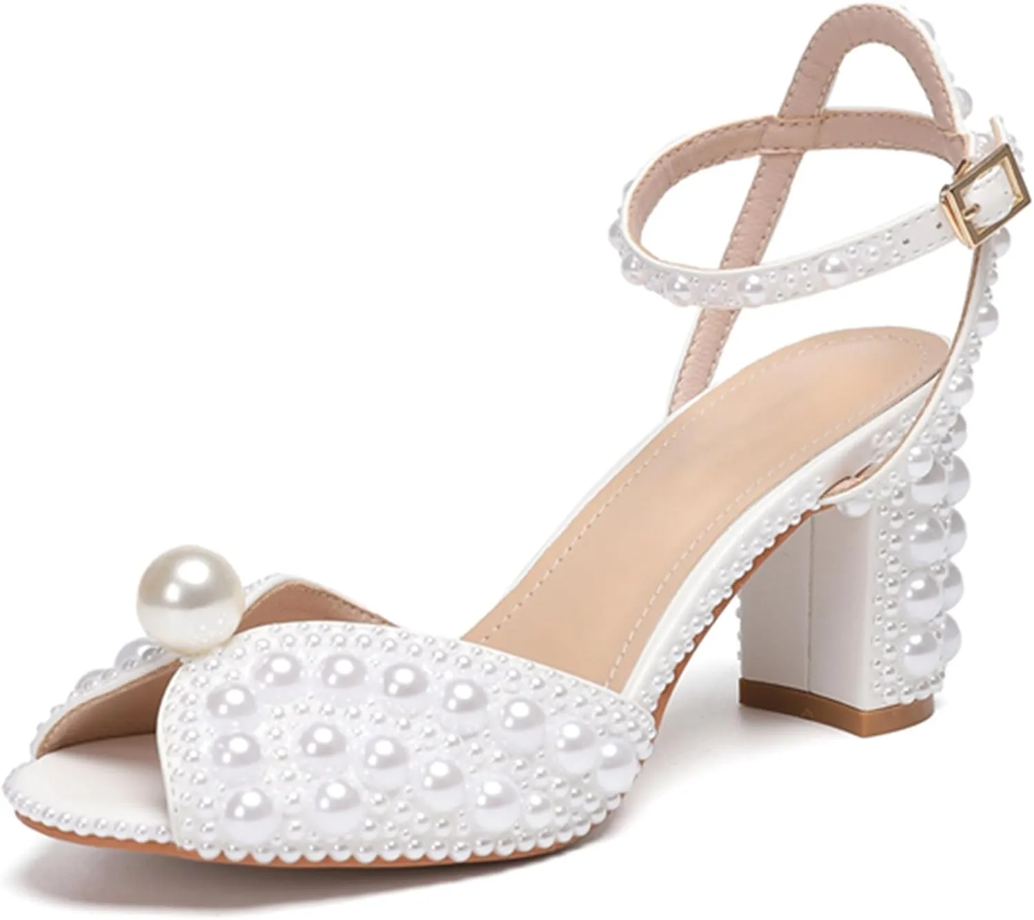 Minishion Stiletto High Heel Wedding Shoes for Women Slingback Sexy Formal Evening Prom Sandals with Pearls Decoration
