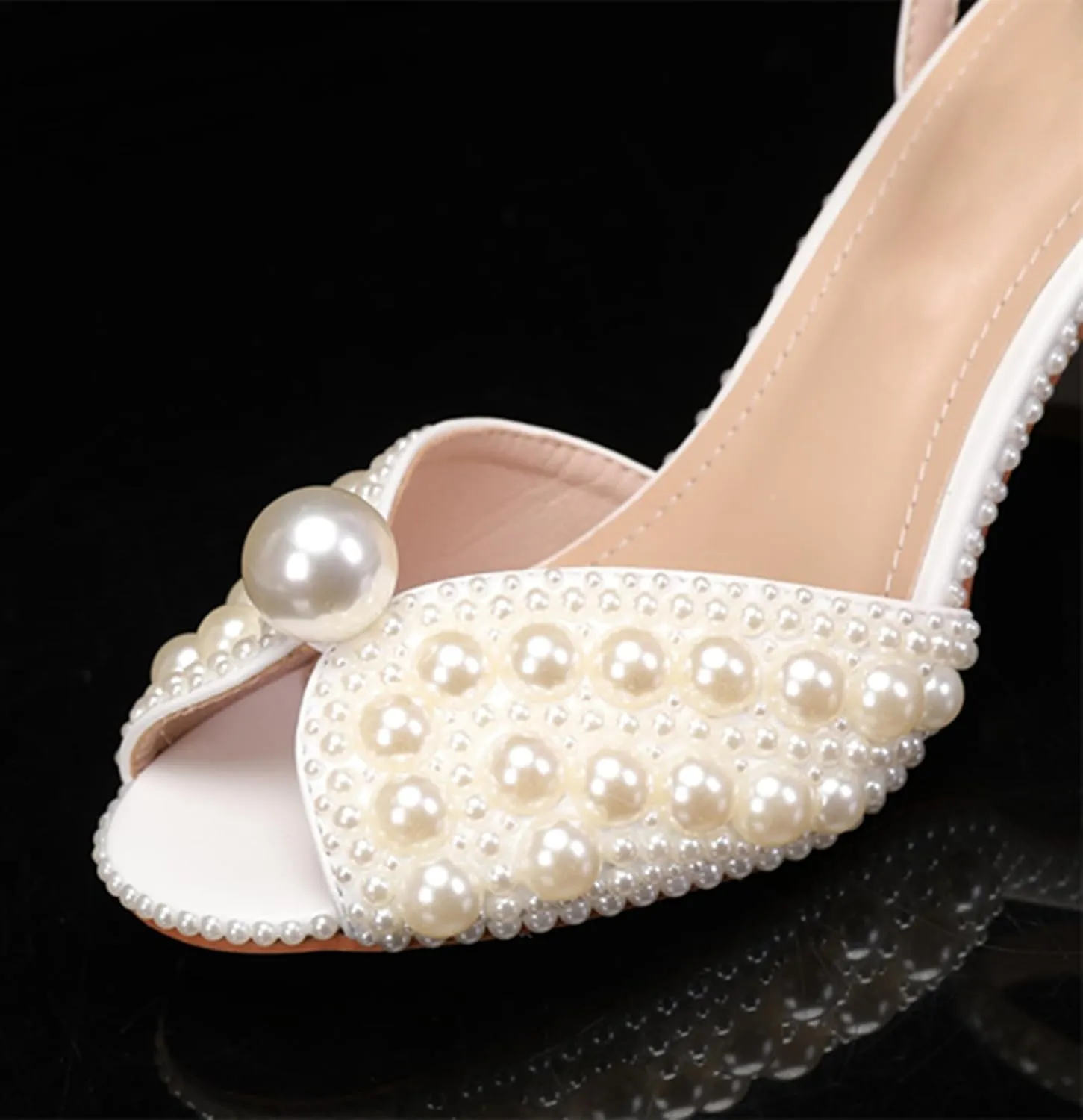 Minishion Stiletto High Heel Wedding Shoes for Women Slingback Sexy Formal Evening Prom Sandals with Pearls Decoration