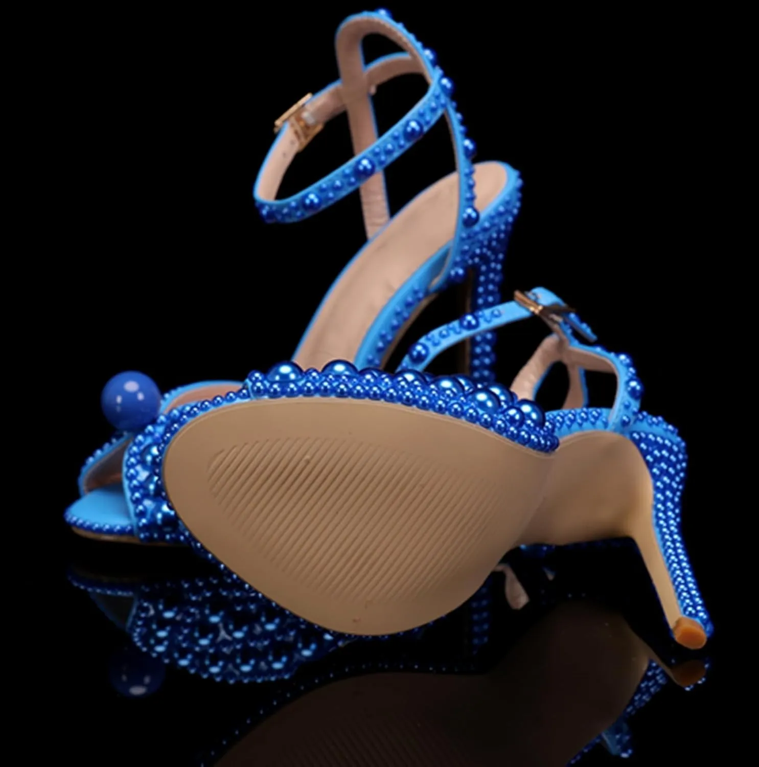 Minishion Stiletto High Heel Wedding Shoes for Women Slingback Sexy Formal Evening Prom Sandals with Pearls Decoration