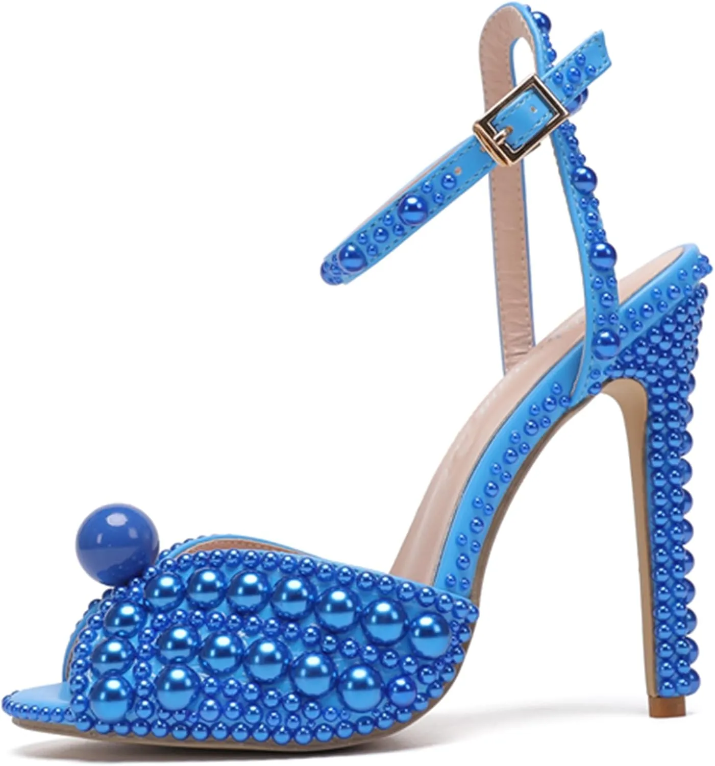 Minishion Stiletto High Heel Wedding Shoes for Women Slingback Sexy Formal Evening Prom Sandals with Pearls Decoration