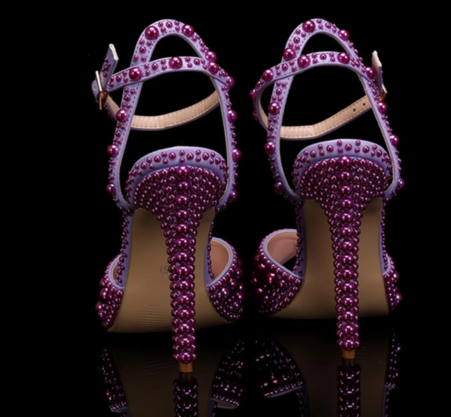 Minishion Stiletto High Heel Wedding Shoes for Women Slingback Sexy Formal Evening Prom Sandals with Pearls Decoration