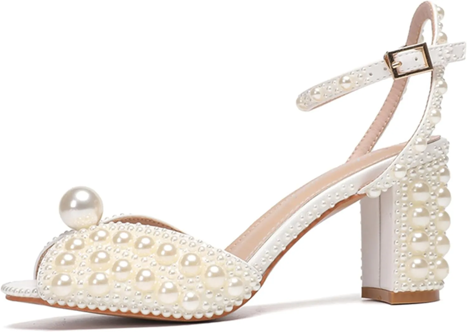 Minishion Stiletto High Heel Wedding Shoes for Women Slingback Sexy Formal Evening Prom Sandals with Pearls Decoration