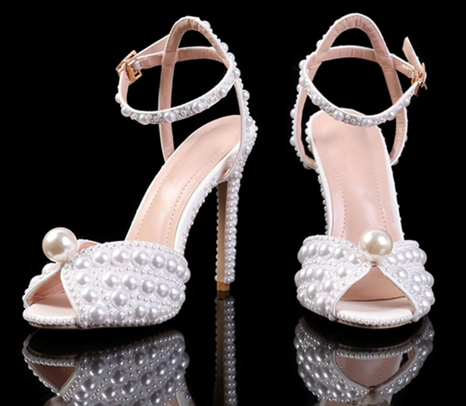 Minishion Stiletto High Heel Wedding Shoes for Women Slingback Sexy Formal Evening Prom Sandals with Pearls Decoration