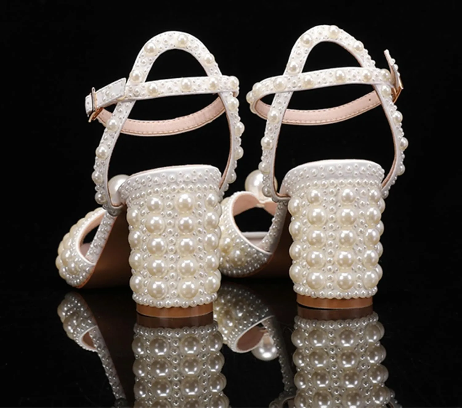 Minishion Stiletto High Heel Wedding Shoes for Women Slingback Sexy Formal Evening Prom Sandals with Pearls Decoration