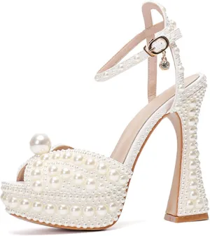 Minishion Womens Platform Wedding Shoes Slingback High Heel Party Evening Sandals with Pearl