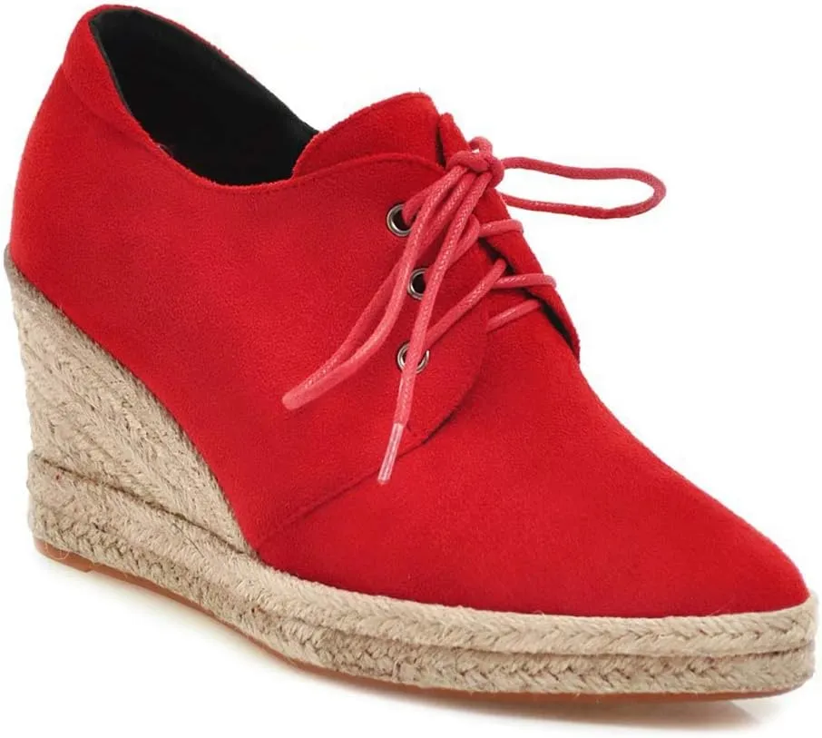 MIOKE Women's Lace Up Espadrilles Wedge Pumps Close Pointed Toe Platform High Heels Casual Sandals Shoes
