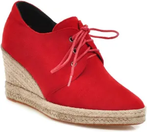 MIOKE Women's Lace Up Espadrilles Wedge Pumps Close Pointed Toe Platform High Heels Casual Sandals Shoes