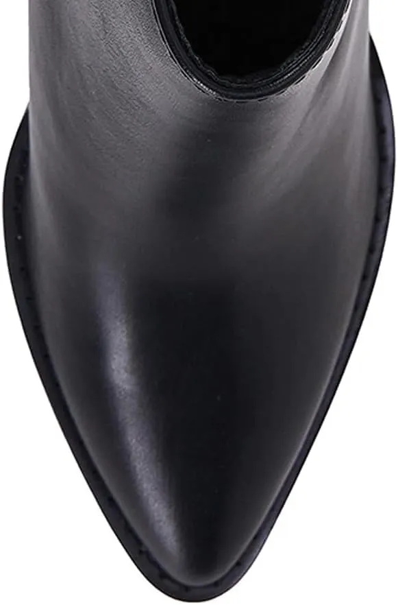 miss left Women Fashion V-cut Ankle Boot Closed Pointy Toe Booties Low Chunky Block Heeled Pull On Casual Party Work Shoes Size 4-16 US