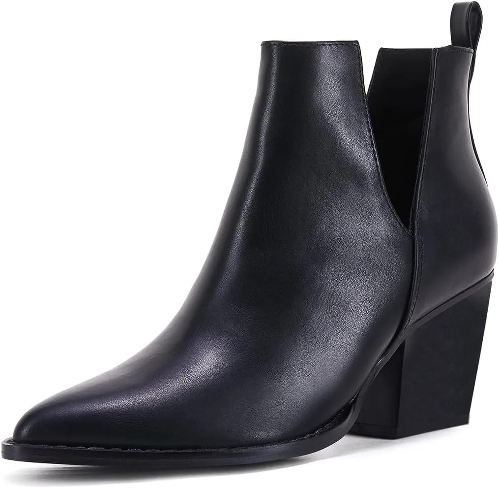 miss left Women Fashion V-cut Ankle Boot Closed Pointy Toe Booties Low Chunky Block Heeled Pull On Casual Party Work Shoes Size 4-16 US