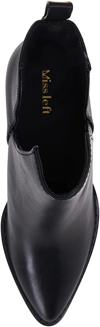 miss left Women Fashion V-cut Ankle Boot Closed Pointy Toe Booties Low Chunky Block Heeled Pull On Casual Party Work Shoes Size 4-16 US