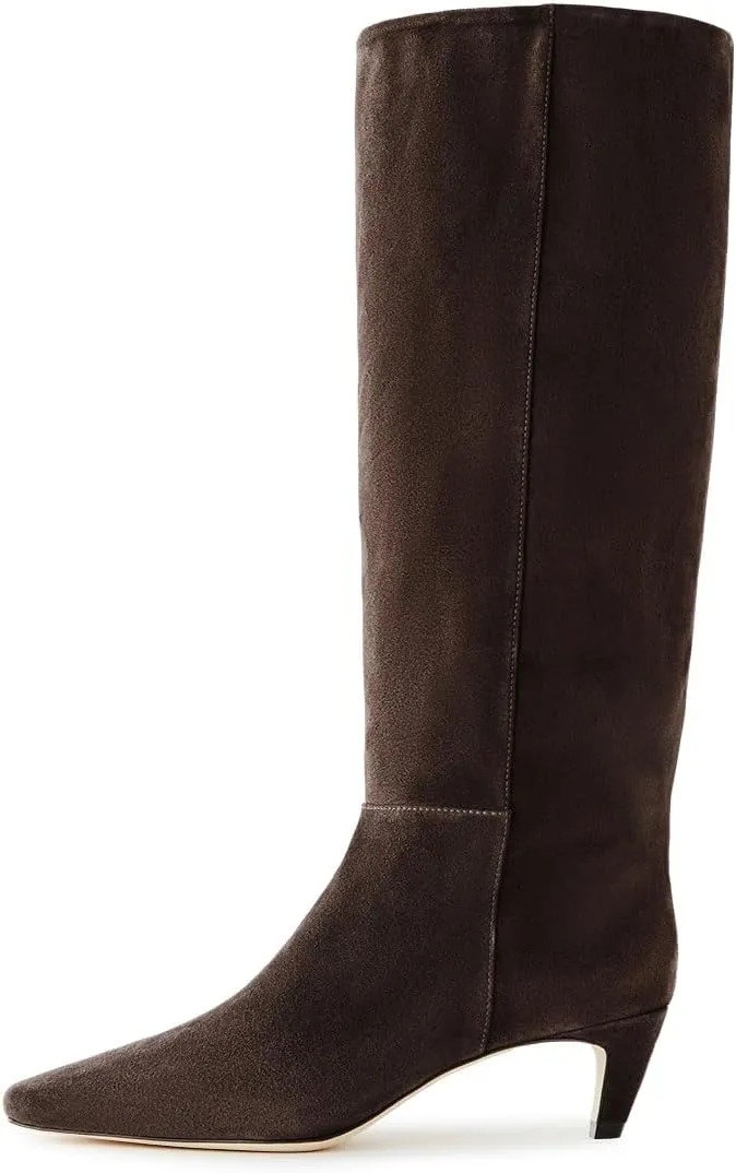 miss left Women Stretchy Knee High Boot Closed Square Toe Low Kitten Heel Winter Fall Tall Boots Party Dress Shoes Size 4-16 US