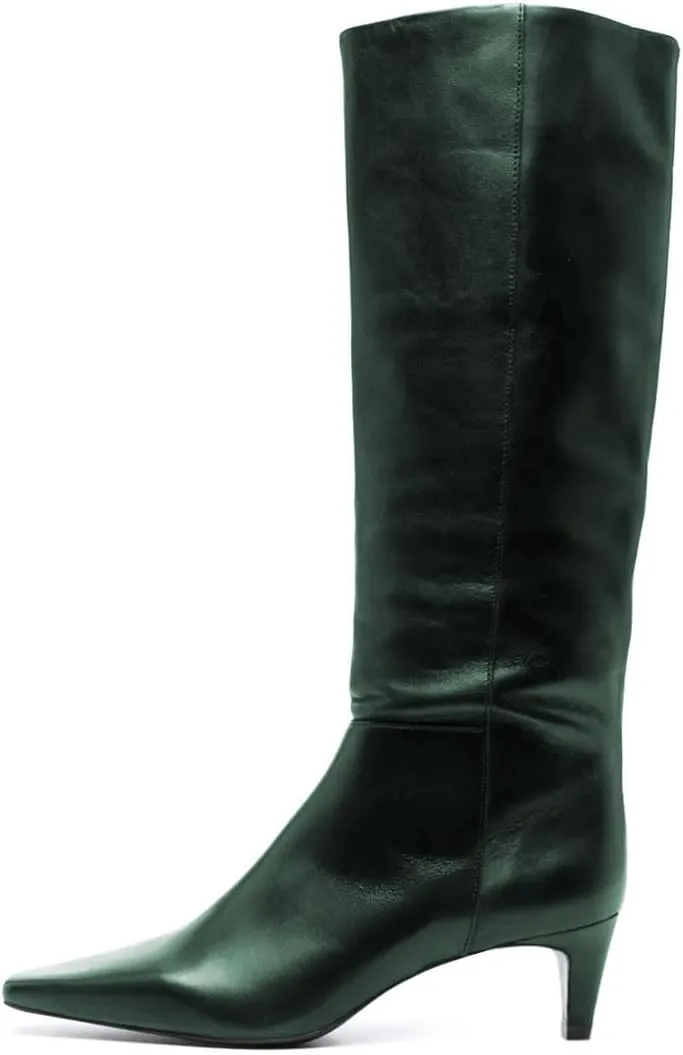 miss left Women Stretchy Knee High Boot Closed Square Toe Low Kitten Heel Winter Fall Tall Boots Party Dress Shoes Size 4-16 US