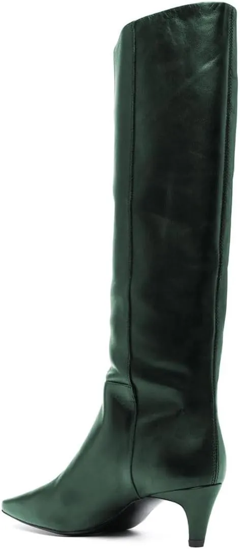 miss left Women Stretchy Knee High Boot Closed Square Toe Low Kitten Heel Winter Fall Tall Boots Party Dress Shoes Size 4-16 US