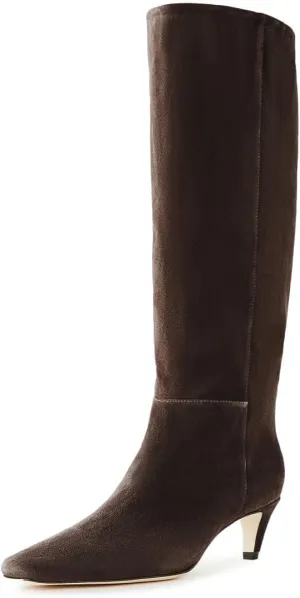 miss left Women Stretchy Knee High Boot Closed Square Toe Low Kitten Heel Winter Fall Tall Boots Party Dress Shoes Size 4-16 US