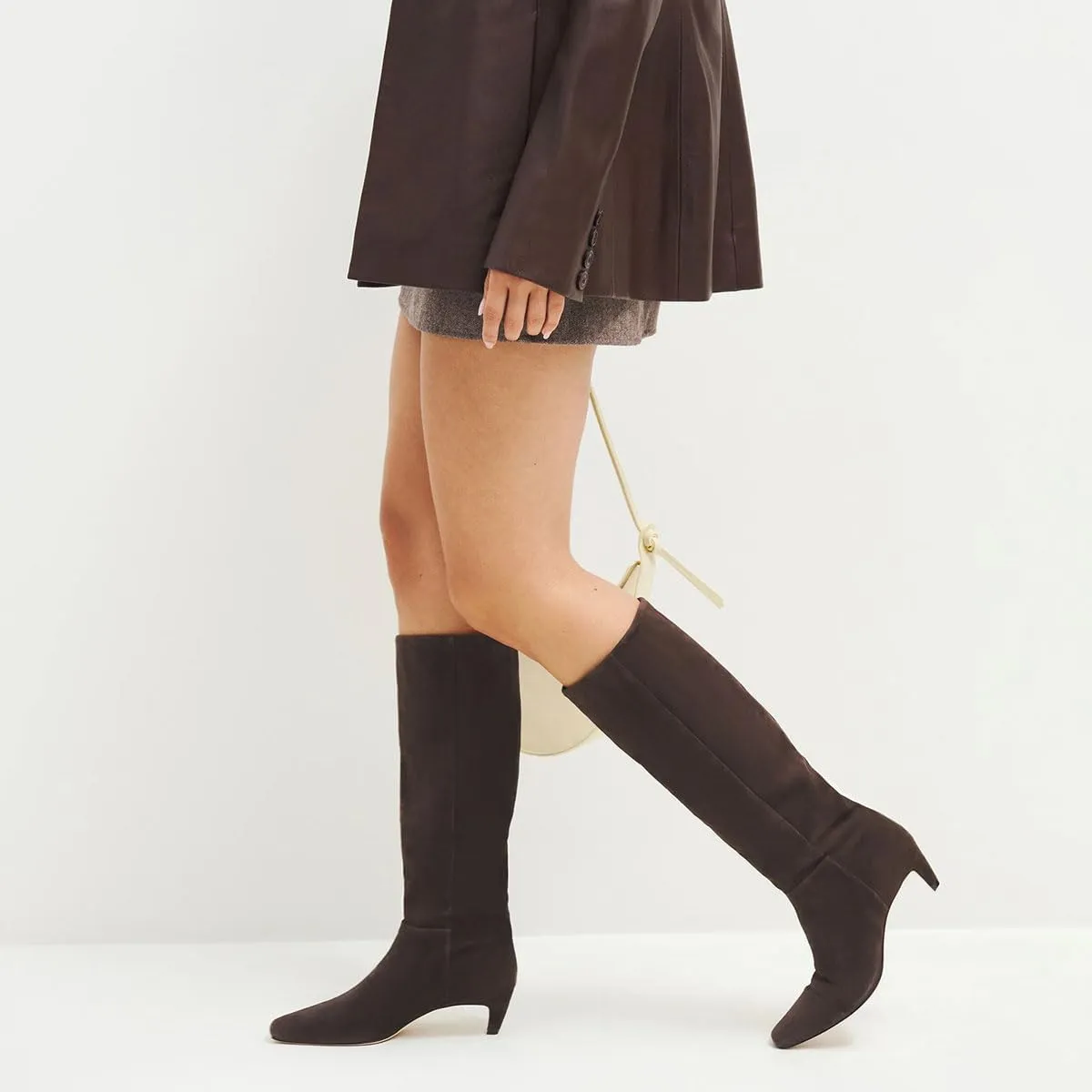 miss left Women Stretchy Knee High Boot Closed Square Toe Low Kitten Heel Winter Fall Tall Boots Party Dress Shoes Size 4-16 US
