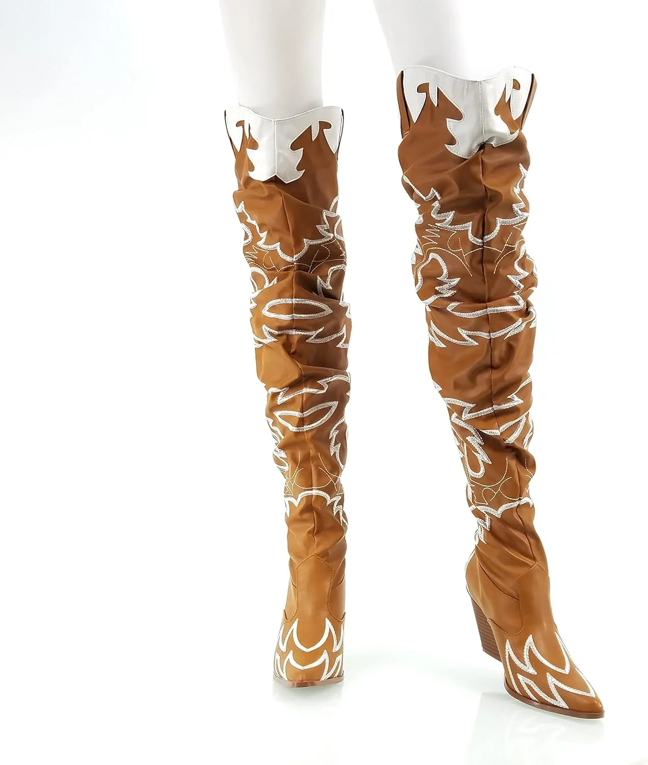 MissHeel Thigh High Cowboy Boots for Women Over The Knee Western Cowgirl Boots with Chunky Block Heels