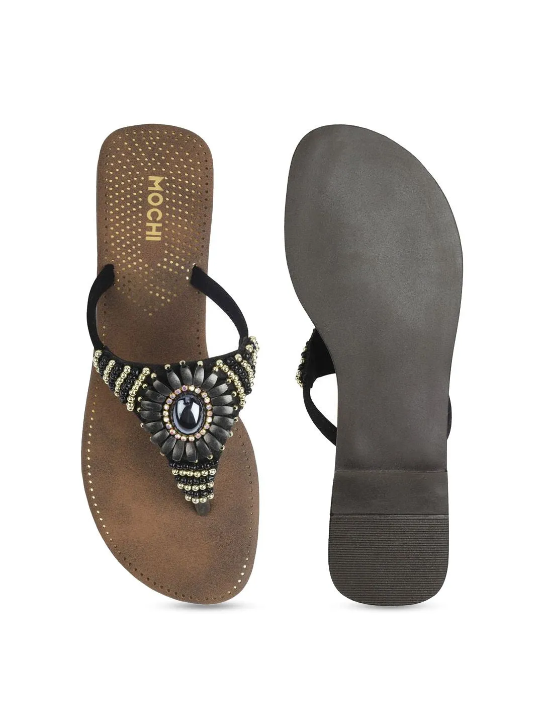 Mochi Women Embellished Open Toe Flats