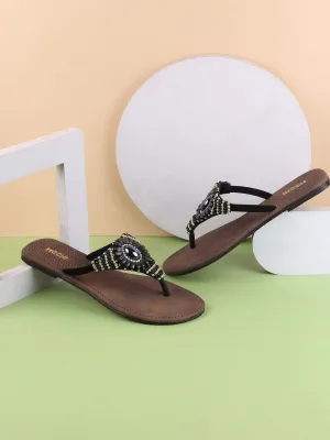 Mochi Women Embellished Open Toe Flats