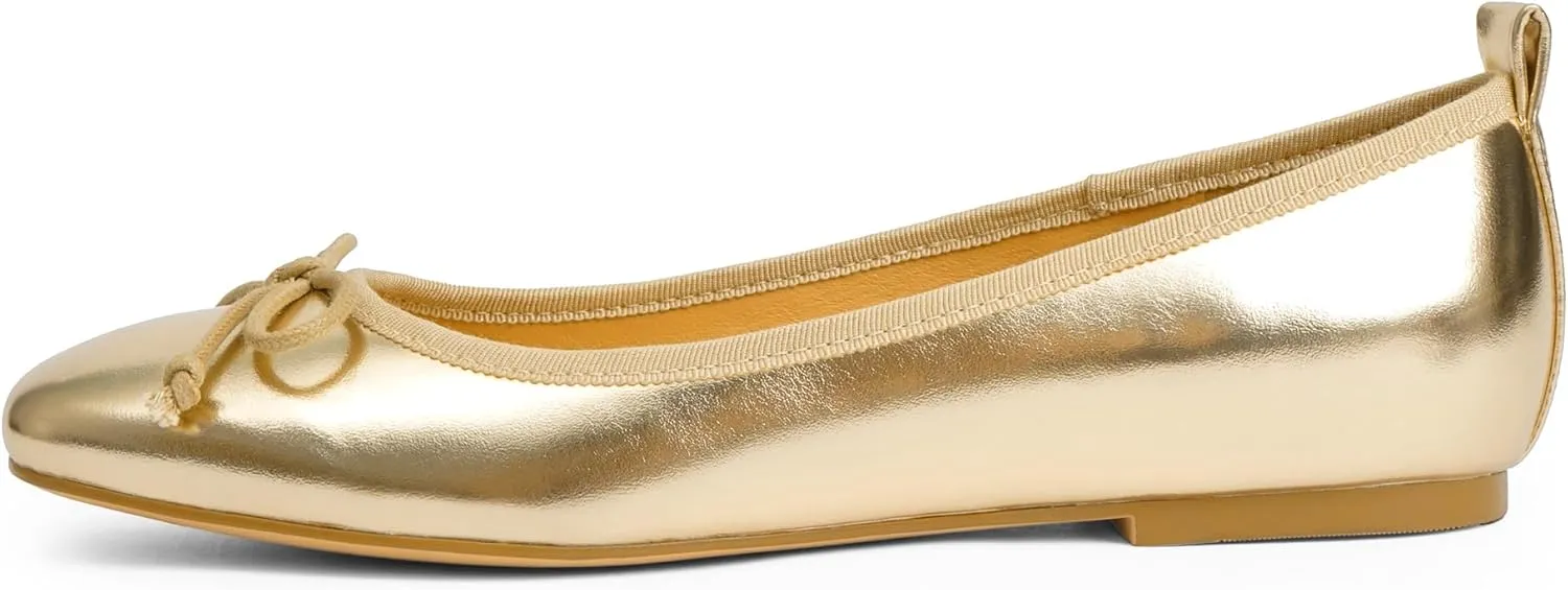Modatope Ballet Flats with Bow Ballerina Closed Square Toe Slip on Bowknot Flats Shoes for Women Dressy