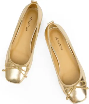 Modatope Ballet Flats with Bow Ballerina Closed Square Toe Slip on Bowknot Flats Shoes for Women Dressy