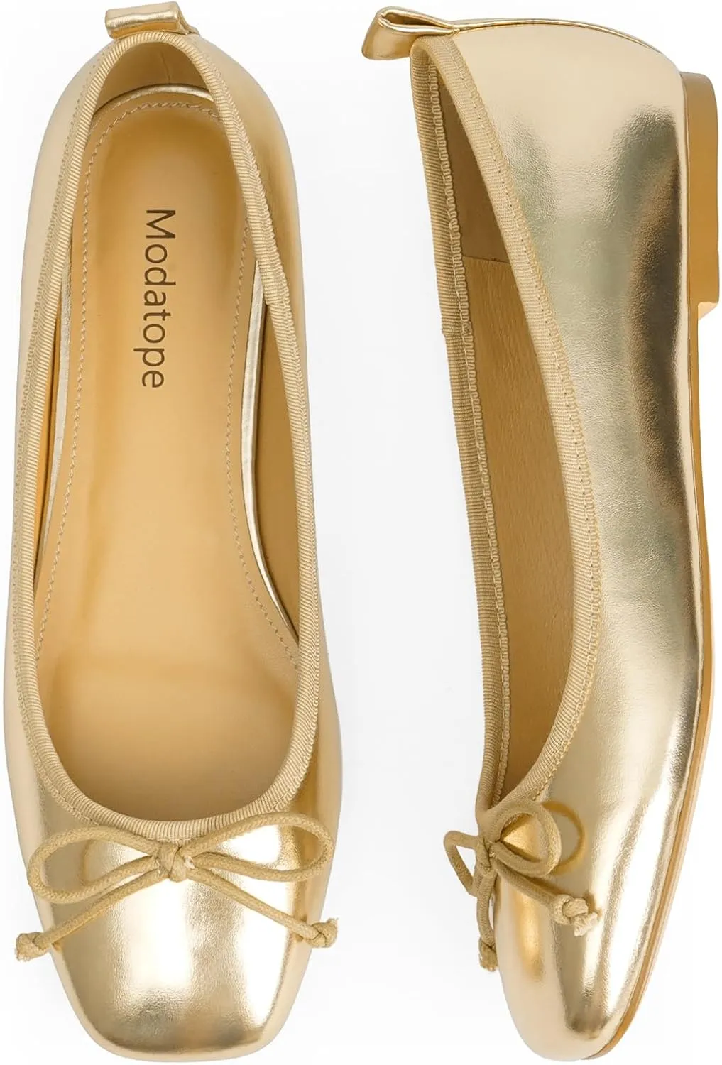 Modatope Ballet Flats with Bow Ballerina Closed Square Toe Slip on Bowknot Flats Shoes for Women Dressy