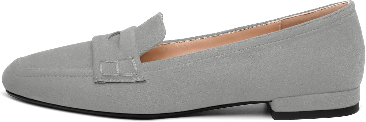 MODENCOCO Women's Loafers Comfortable Square Toe Flats Soft Women's Loafers & Slip-ons Fashion Suede Dress Shoes for Work Dating Casual