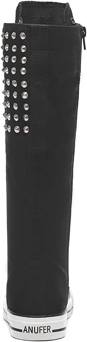 Momuk Women's Knee High Lace Up Zip Fashion Dancing Canvas Boots