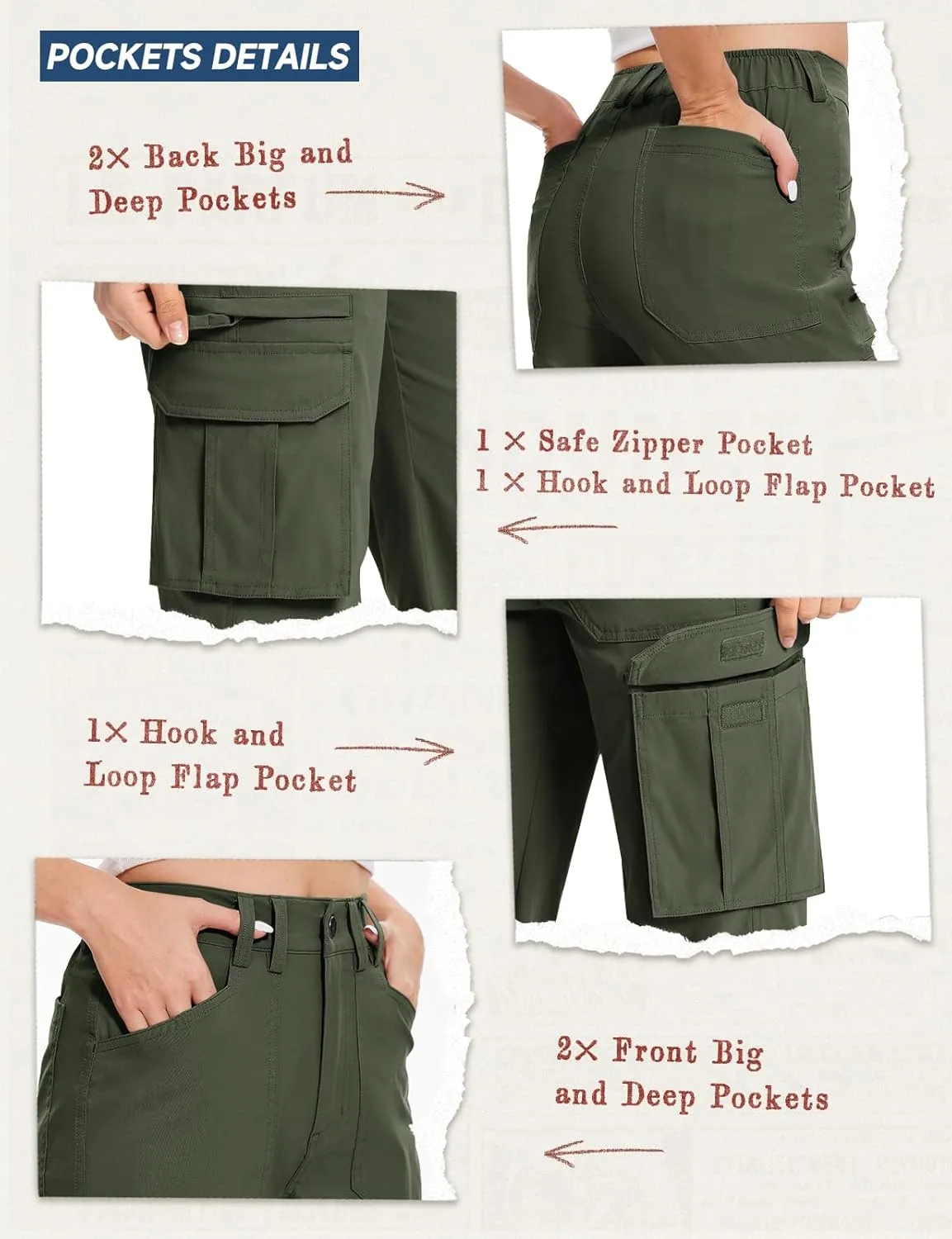 Moosehill Cargo Hiking Pants Women High Waisted Water Resistance Baggy Stretch Work Casual Travel Streetwear