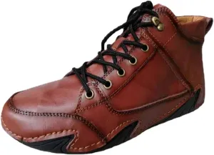 MSYINGL Mens Driving Loafers Shoes,Comfortable Leather Lace-Up Boat Shoes,Handmade Skate Shoes,Lightweight Walking Shoes
