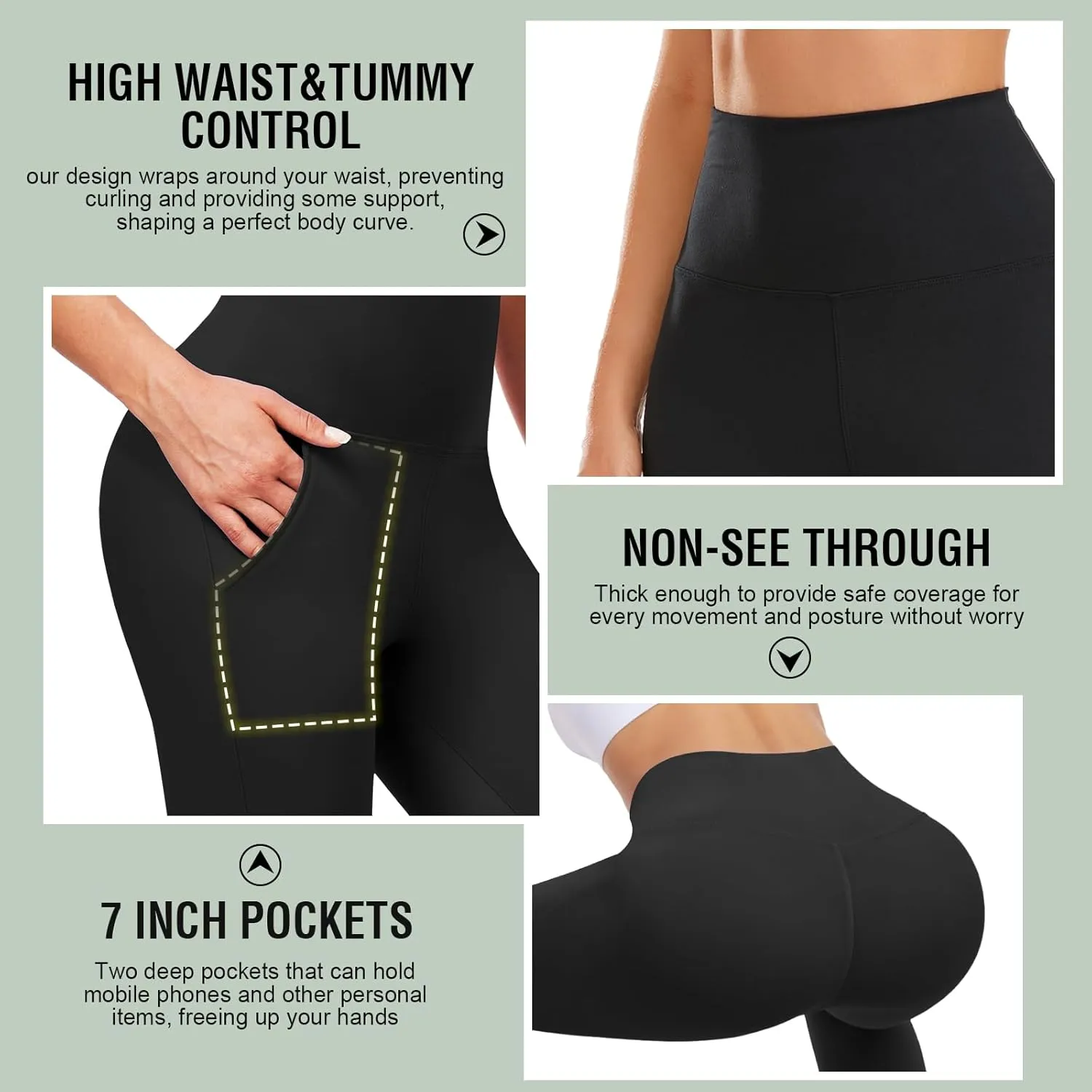 NEW YOUNG 3 Pack Capri Leggings for Women with Pockets-High Waisted Tummy Control Workout Gym Yoga Pants