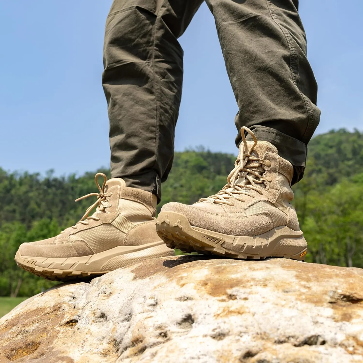 NORTIV 8 Men's Lightweight Casual Work Boots Leather Military Outdoor Hiking Motorcycle Combat Boots Commando