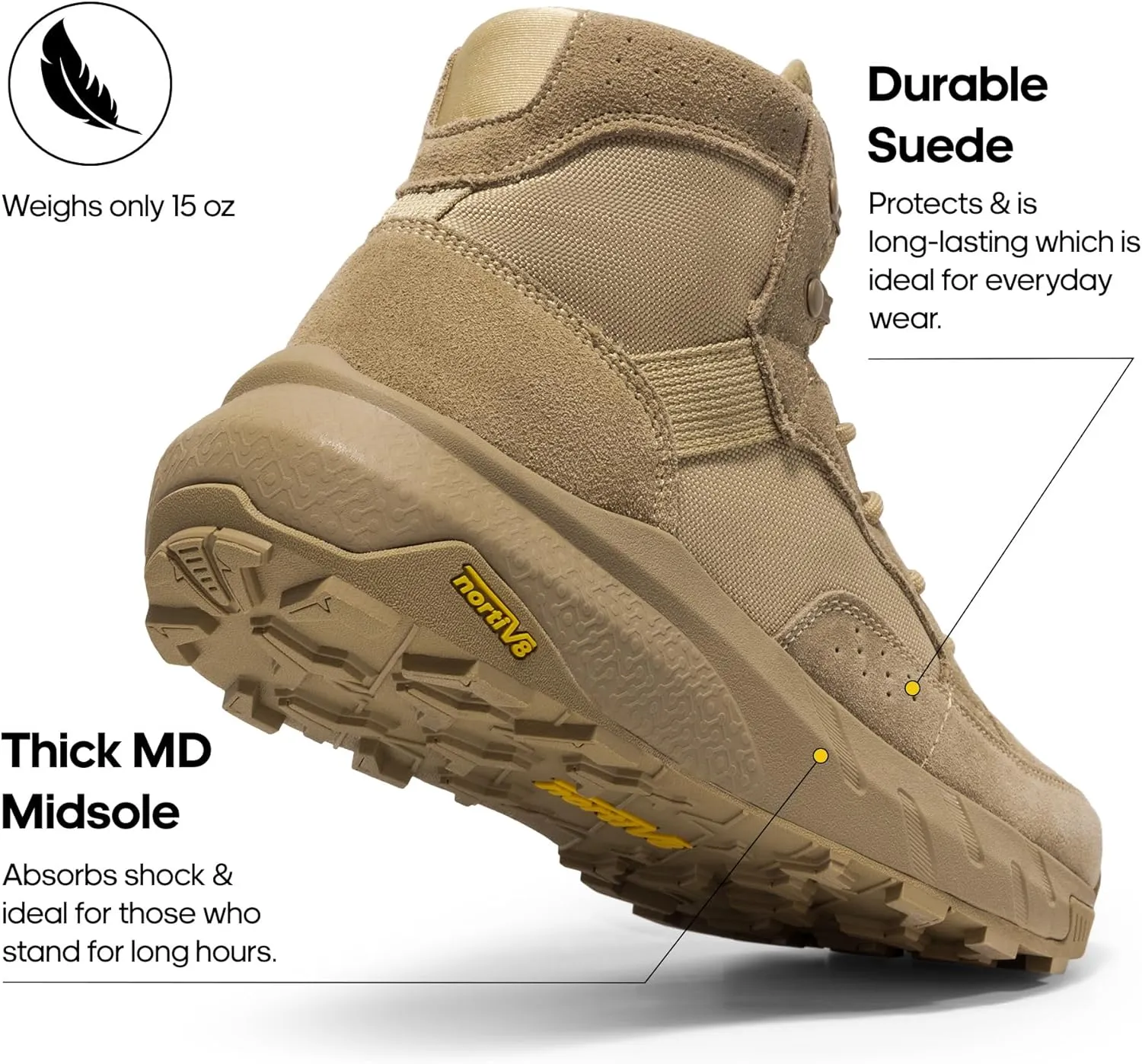 NORTIV 8 Men's Lightweight Casual Work Boots Leather Military Outdoor Hiking Motorcycle Combat Boots Commando