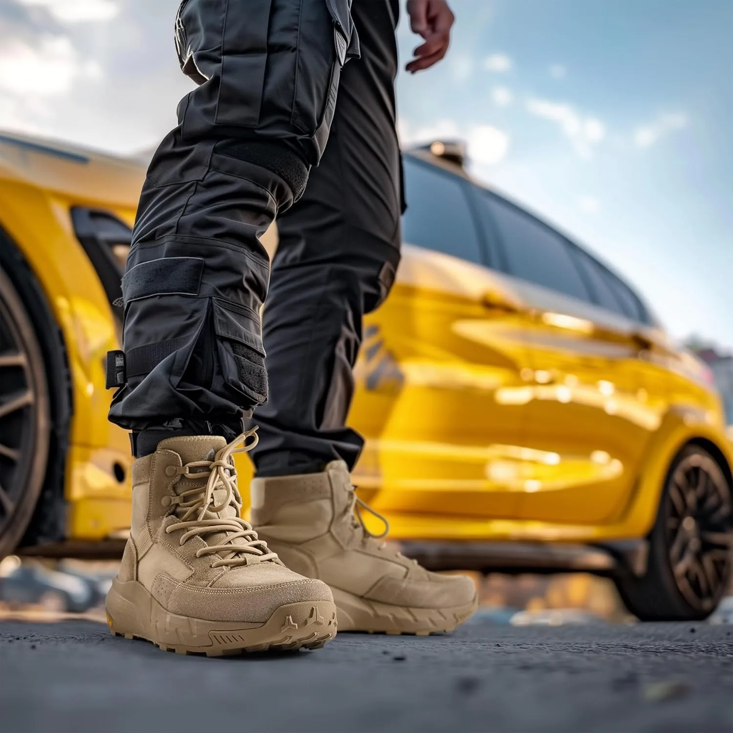 NORTIV 8 Men's Lightweight Casual Work Boots Leather Military Outdoor Hiking Motorcycle Combat Boots Commando