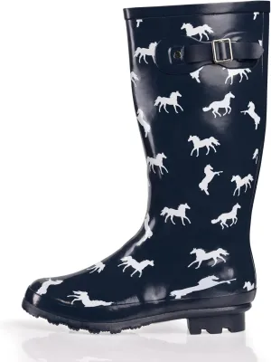 NORTY Women's Hurricane Rain Boots Knee High Calf Length - Glossy Matte Waterproof Rubber Tall Shoes